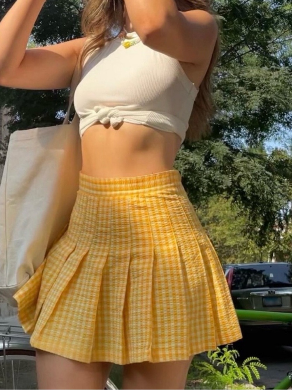 Urban Outfitters Yellow Gingham Pleated Mini Skirt Size XS
